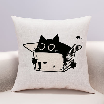 Linen Cotton And Linen Cute Cartoon Pillow Cover Cheese Cat