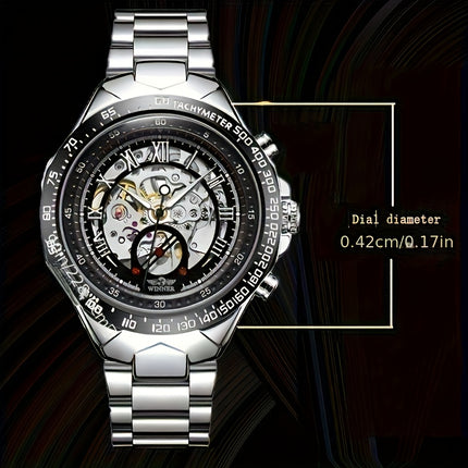 Men'S Luxury Automatic Mechanical Watch - Elegant Steel Band, Multi-Function Sun/Moon/Star Display,