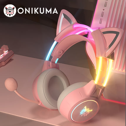 X15 Gaming Headset with Cat Ear Design & HD Microphone - Pink & White, Soft Earcups,