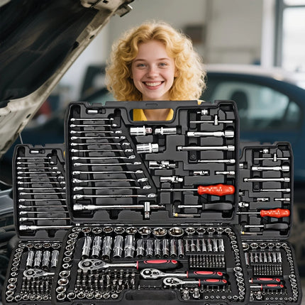 Multi-Functional Car Repair Tool Kit, Upgraded Black 46 Black 216, Equipped with Plastic Storage Box,