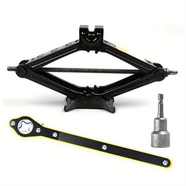 2 Ton Heavy-Duty Scissor Jack Car Lift - Labour-Saving Ratchet Handle & Drill Compatible