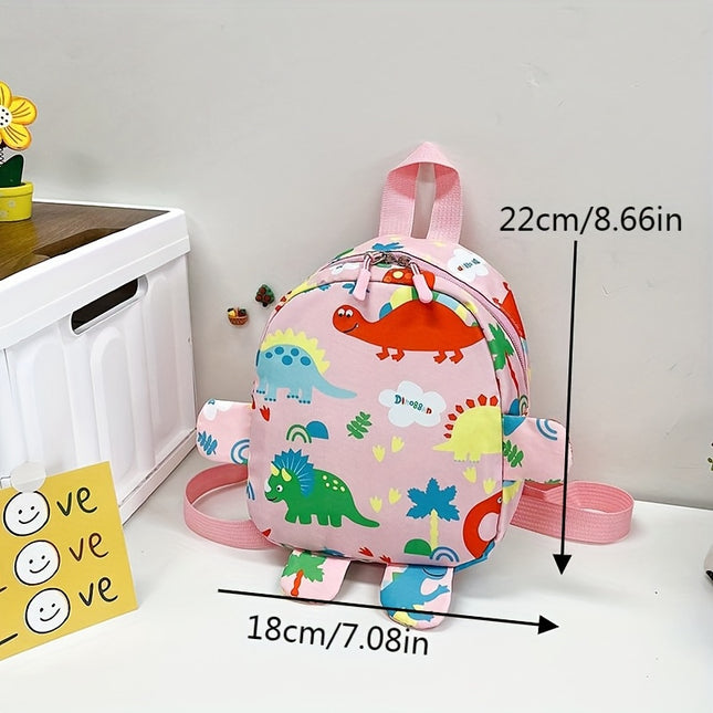 1pc Cute Cartoon Dinosaur Print Nylon Casual Backpack, Adjustable Straps, Zip Closure, Polyester Lined, Daily Commute Shoulder Bag for Travel and Camping Storage
