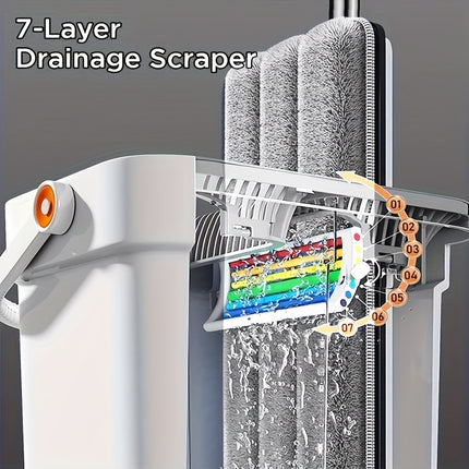 1 Set Hand-free Wash Flat Mop with 2 Mop Pad, Wet and Dry Cleaning, Dust Removal,