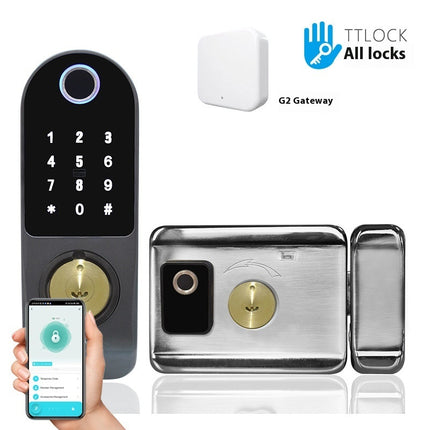 Old-fashioned Iron Door Outer Installation Fingerprint Lock