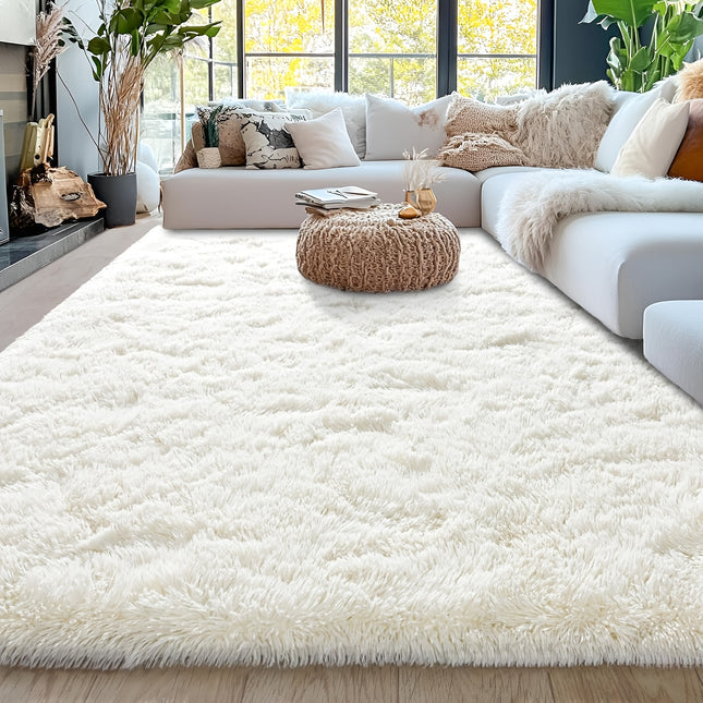 One Piece of Solid Color Minimalist Morandi Off-White Series Plush Fluffy Rug Designed