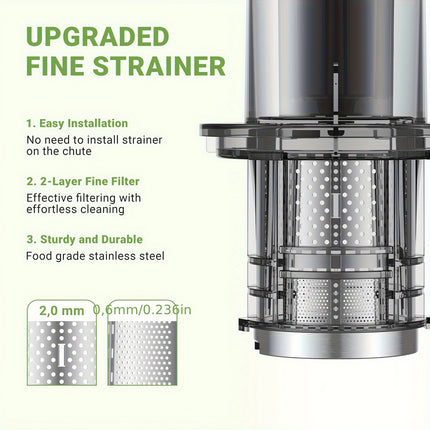 Fruit & Vegetable Masticating Extractor | No Pre-Cutting Required  Stainless Steel Cold Press Juicer