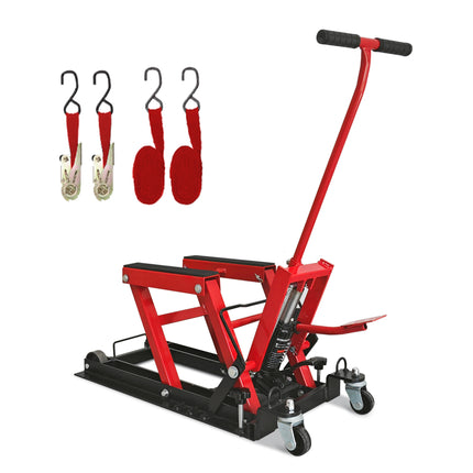 Hydraulic Motorcycle Lift Jack, 1500 LBS Capacity, ATV Scissor Lift Jack Portable Motorcycle Lift Table with 4 Casters, Hydraulic Foot-Operated Hoist Stand for Motorcycle ATV UTV Powersports