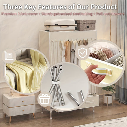 A Large-Capacity Standalone Wardrobe Storage Cabinet with Shelves And Hooks