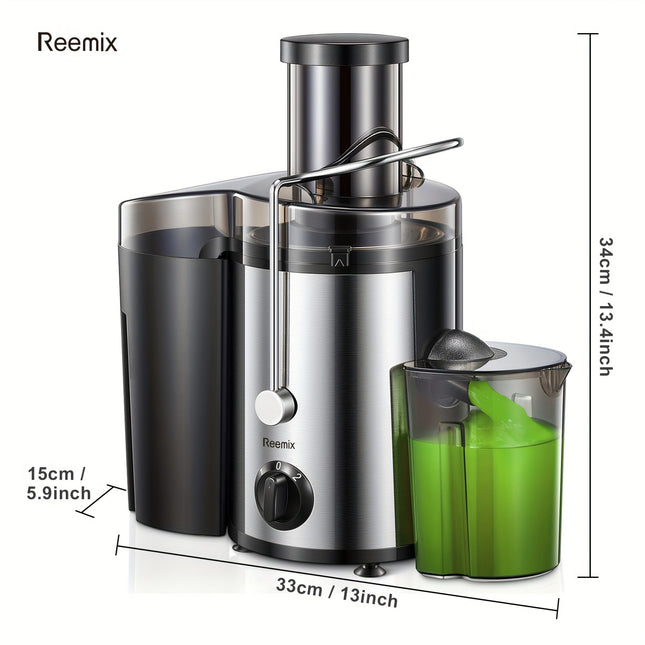 Reemix Juicer Machine, 500W Centrifugal Juicer Extractor With Wide Mouth 7.62cm Feed Chute For Fruit Vegetable, Easy To Clean, Stainless Steel