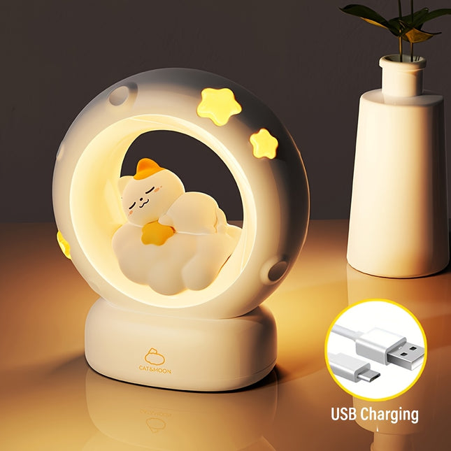 1pc Sleeping Cat Night Light, USB Rechargeable Companion Sleeping Lamp,
