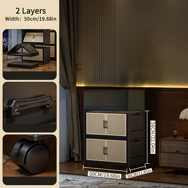 2/3/4-Tier Rolling Wardrobe Storage Cabinet with Breathable Woven Doors - Modern Adjustable Height Organizer