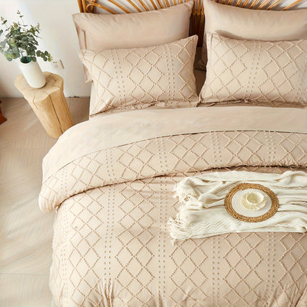7pcs Boho Diamond Stripe Comforter And Sheet Set, Soft, Lightweight, Breathable