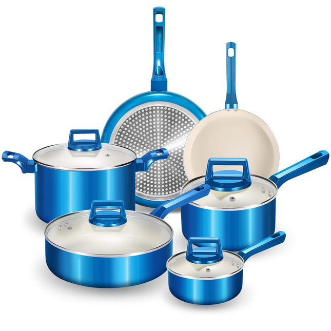 10pcs Nonstick Pots And Pans Sets with Lids, Aluminum Nonstick Cookware Sets,