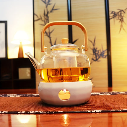 2pcs Glass Teapot With Infuser And Ceramic Heater Set. Heat-resistant Glass Teaware