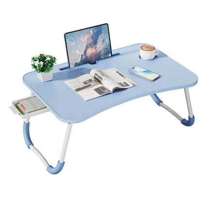 Foldable Laptop Lap Desk with Cup Holder and Drawer - Portable Dining Bed Tray, Suitable for Dining, Writing,