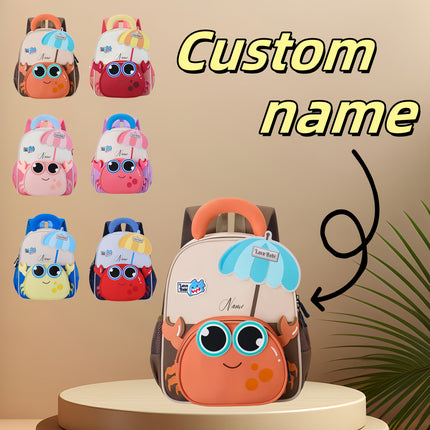 personalized large capacity backpack, stylish cartoon backpack, cute crab pattern, zipper closure