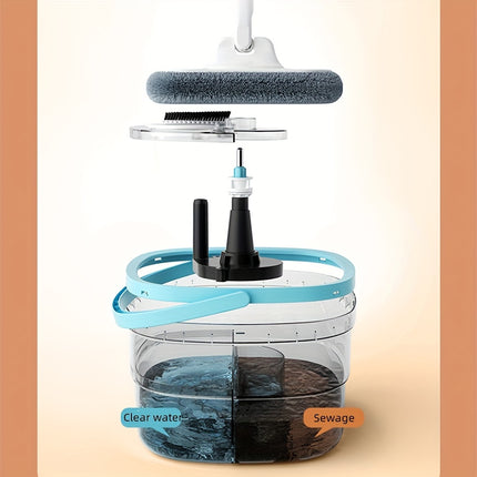 4PCS/SET rotating square mop set, equipped with mop bucket+2 washable and reusable ultra-fine fiber mops