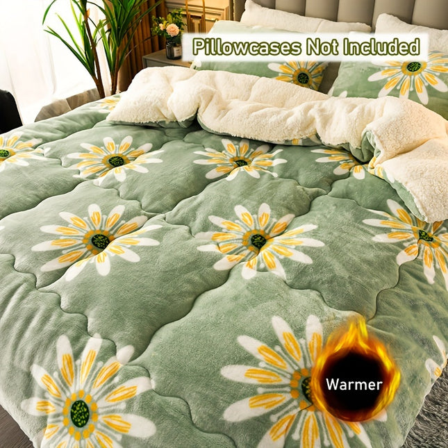 Luxurious Floral Milk Fleece Winter Comforter - Dual-Sided, Extra Thick & Warm