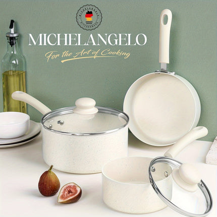 Pan Set With Lid, 1QT&2QT&3QT Granite Saucepans, Nonstick Saucepan Set, PFAS-FREE Pot Set