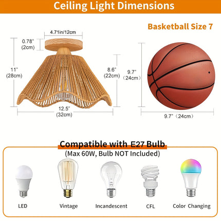 Boho Light Fixtures Ceiling Mount Boho Rattan Ceiling Light Flush Mount Mini Chandelier Woven Ceiling Light