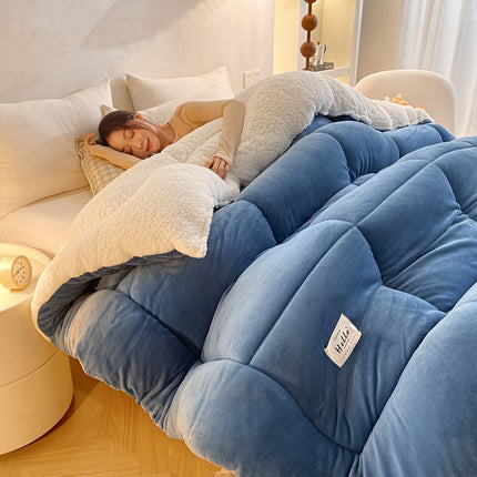 1pc Solid Color Thick Soft Comforter Lamb Quilt, Ultra Breathable All Season Cover Quilt Double-Sided,