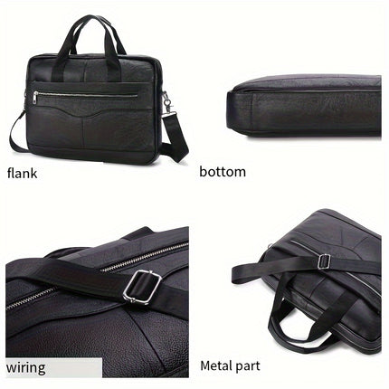 Men's Genuine Leather Full-Grain Cowhide Business Crossover Laptop Briefcase Handbag