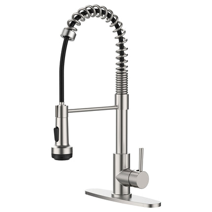 Kitchen Faucet with Pull Down Sprayer and 4 Spraying Modes Single Handle Commercial Spring Kitchen Sink Faucet Brushed Nickel 1 or 3 Hole