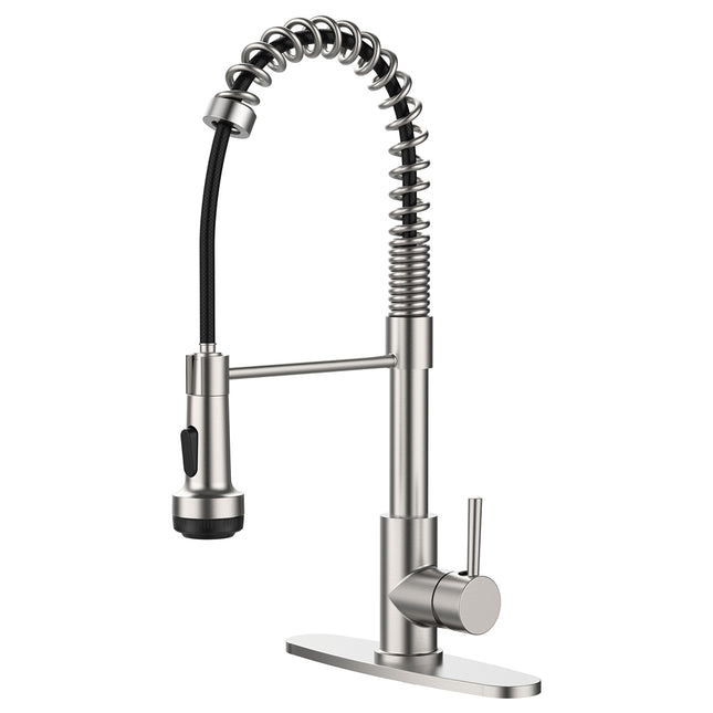 Kitchen Faucet with Pull Down Sprayer and 4 Spraying Modes Single Handle Commercial Spring Kitchen Sink Faucet Brushed Nickel 1 or 3 Hole