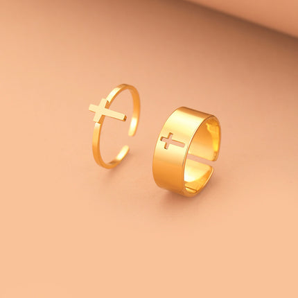 Stylish Stainless Steel Open Cross Ring Set
