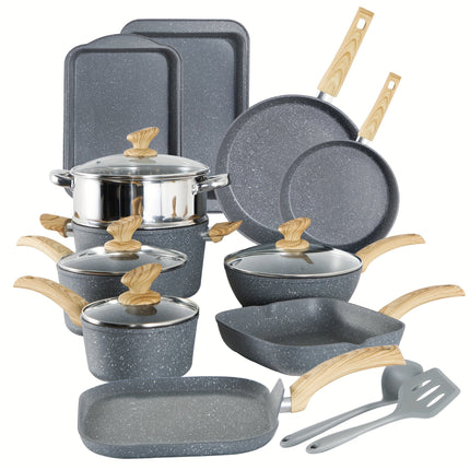 Mix Patio 17 Pieces Induction Cookware Set, Green Granite Pots And Pans Set,