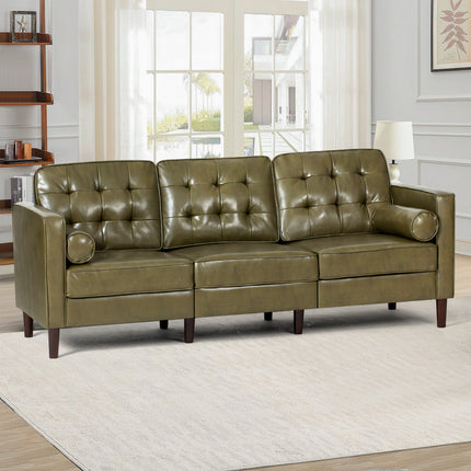 Inches Premium Faux Leather Sofa with 2 Bolster Pillows, Modern 3-seat Sofa