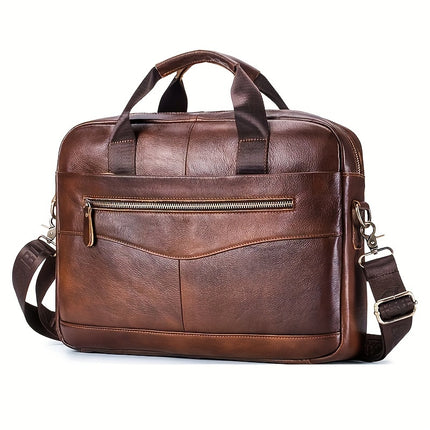 Men's Genuine Leather Full-Grain Cowhide Business Crossover Laptop Briefcase Handbag