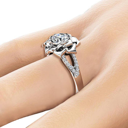 European And American Floral Plated Platinum Zircon Womens Ring