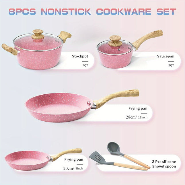 Pots and Pans Set, 8 Pieces Non Stick Cookware Set,