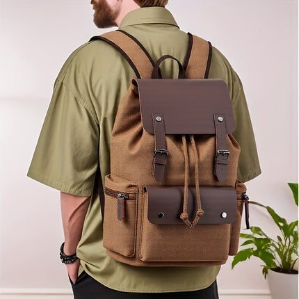 1pc Trendy Retro Canvas Computer Bag Backpack, Student School Bag, Retro Casual Backpack,