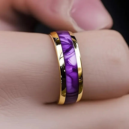 Tall Gold And Purple Stainless Steel Ring