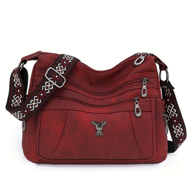 Women's Vintage Bohemian PU Shoulder Bag Adjustable Strap & Zipper Closure