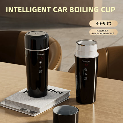 12 V Portable Electric Kettle - 14.2 oz Hot Water Insulated Car Cup, Magnetic Induction Stirring, Compact Travel Design,