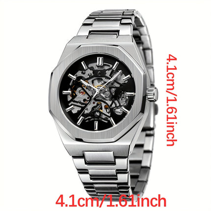 Fashion Men's Luxury Automatic Mechanical Watch - Stainless Steel Black Dial, Alloy Case, Alloy Dial,