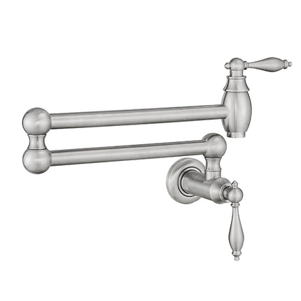 Pot Filler,Wall Mount Commercial Pot Filler Faucet,Brass Material Kitchen Folding Faucet,Coffee Machine Faucet with Stretchable Double Joint Swing Arms,Style A,Brushed Nickel