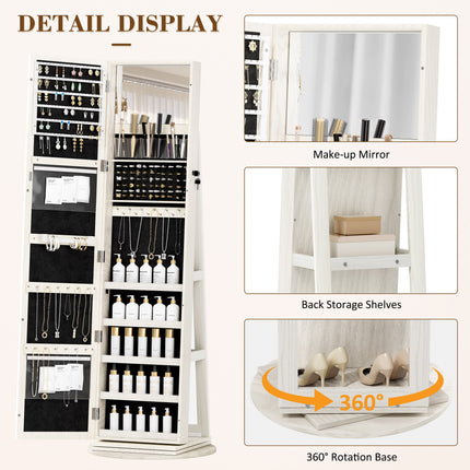Full-Length Mirror, 360° Swivel Jewelry Armoire, Large Jewelry Storage With Lockable,