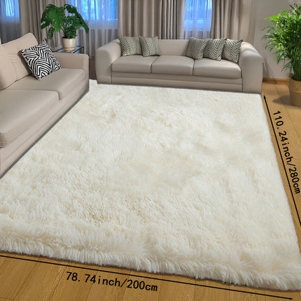 1pc, Nordic Style Solid Color High-Density Long Plush Mat, Beige Rectangular Living Room Mat,