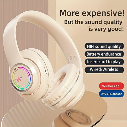 Wireless Over-Ear Headphones with Multi-Color LED Lights - Comfortable, Foldable Design