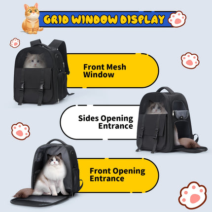 Large Capacity Portable Pet Carrier Backpack Breathable Nylon with Transparent Front Panel