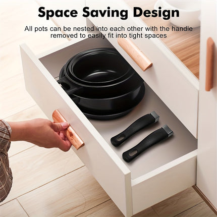 Cookware Set,Small Portable Cast Iron Pots and Pans with Glass Lids and Nylon Utensils for Outdoor Cooking