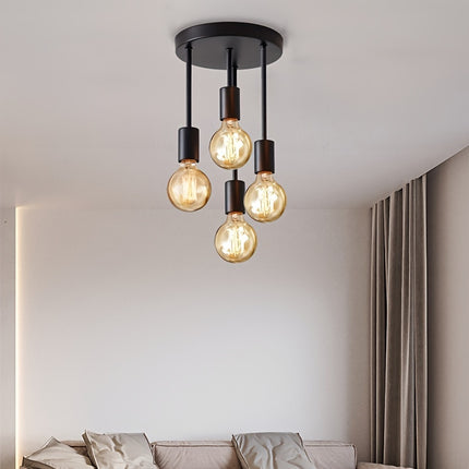 1pc Black Modern 4-Light Chandelier, Iron Branch Ceiling Light For Kitchen, Hallway, Bedroom