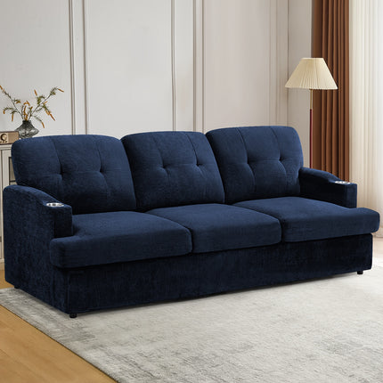 Sofa, Tufted Sofa W/ Soft Back, Comfortable Sofa with Cup Holders for Living Room, Office
