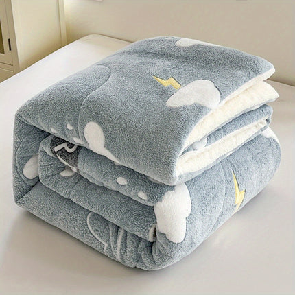 Extra Thick Sherpa Quilted Comforter - Heavy-Duty Winter Bedding with Floral Pattern