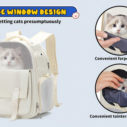 Large Capacity Portable Pet Carrier Backpack Breathable Nylon with Transparent Front Panel