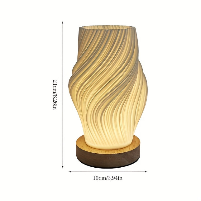 Modern Minimalist Design Adjustable Brightness Table Lamp with a Wooden Base, Powered by USB